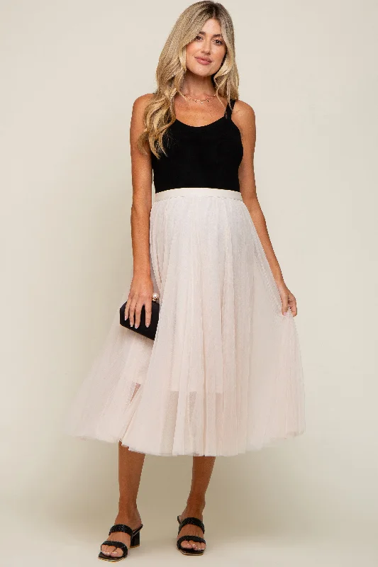 women's warm party skirtsCream Tulle Maternity Midi Skirt