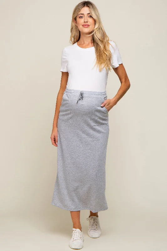 women's luxury lace skirtsGrey Fleece Drawstring Maternity Maxi Skirt