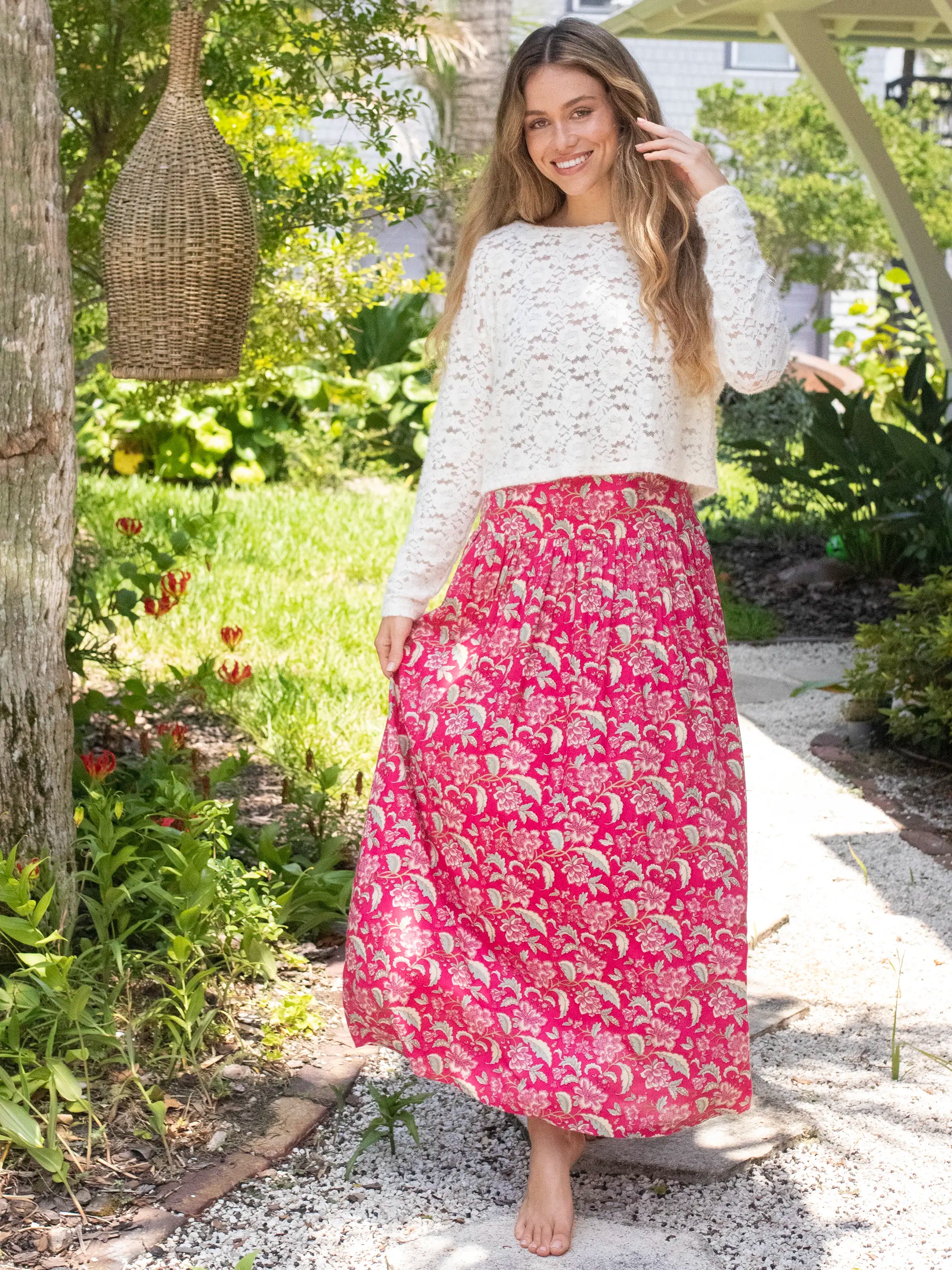 women's high-performance dressy skirtsLisa Maxi Skirt - Fuchsia Light Pink Floral