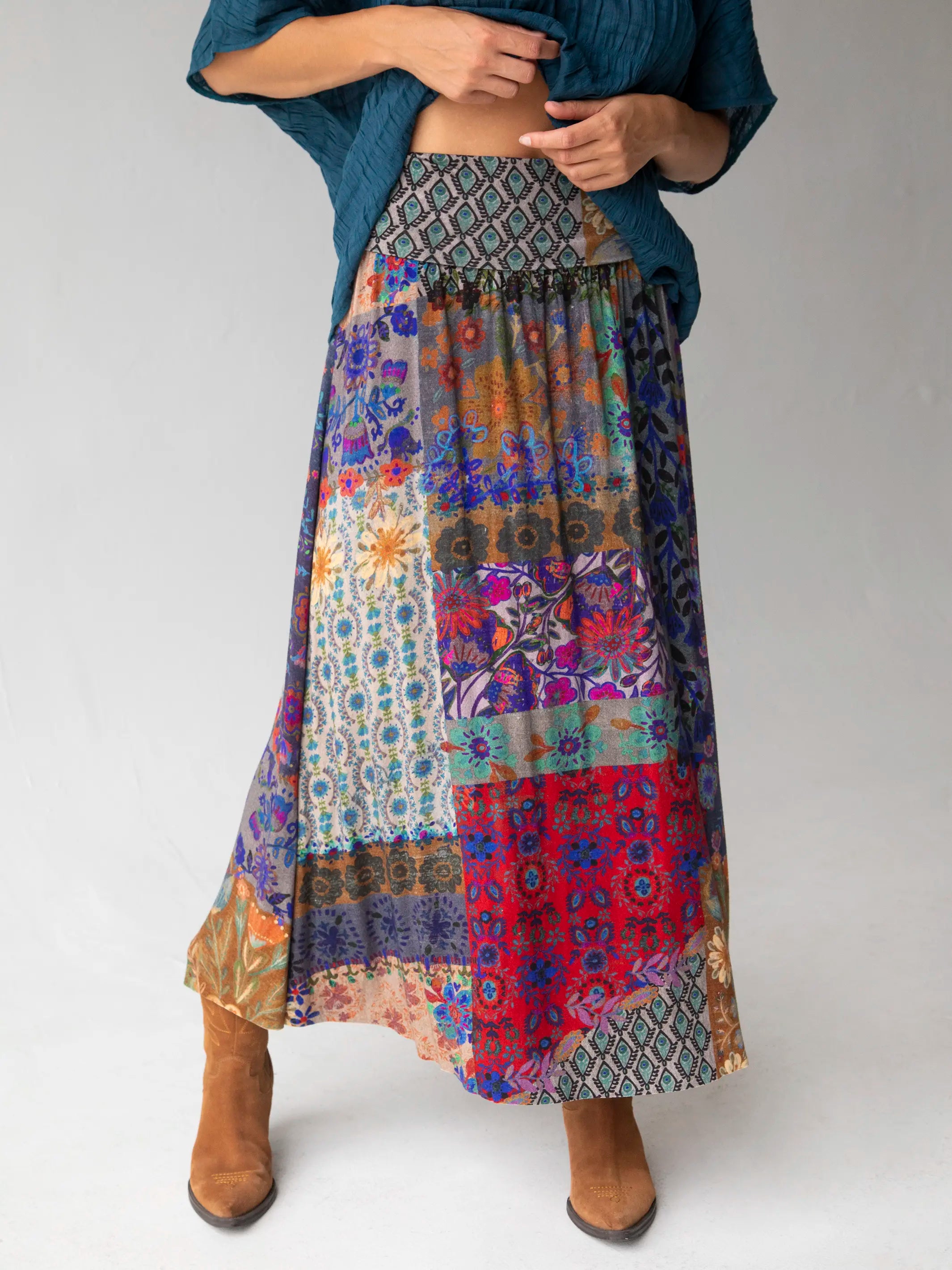 women's casual skirtsLive-In-It Knit Maxi Skirt - Mandala Borders Patchwork