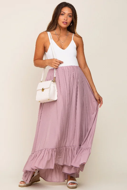 women's party skirtsMauve Ruffle Hem Maternity Maxi Skirt