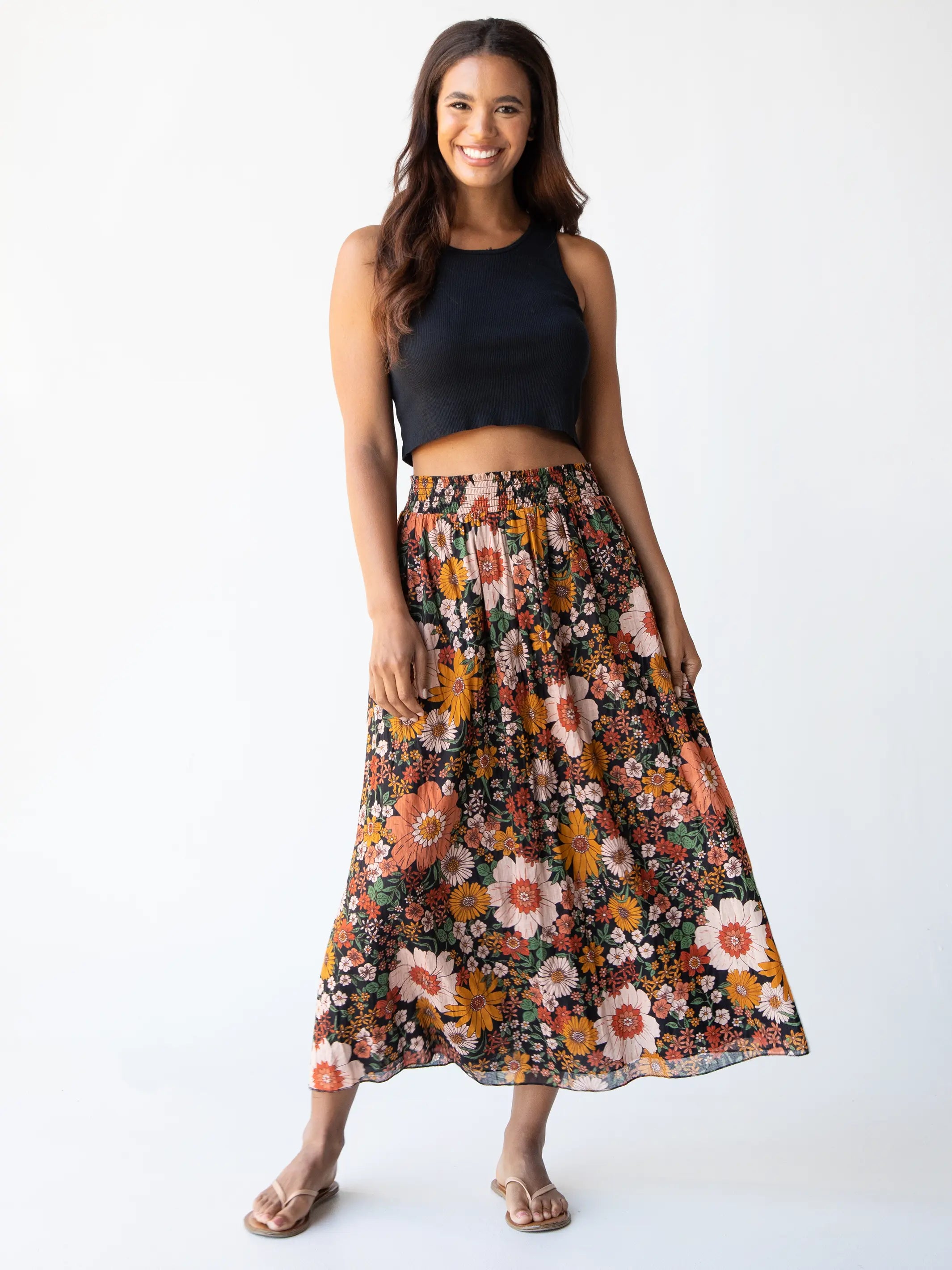 women's skater skirtsMaylin Midi Skirt - Orange Floral