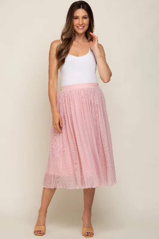 women's pencil skirtsPink Pleated Maternity Midi Skirt