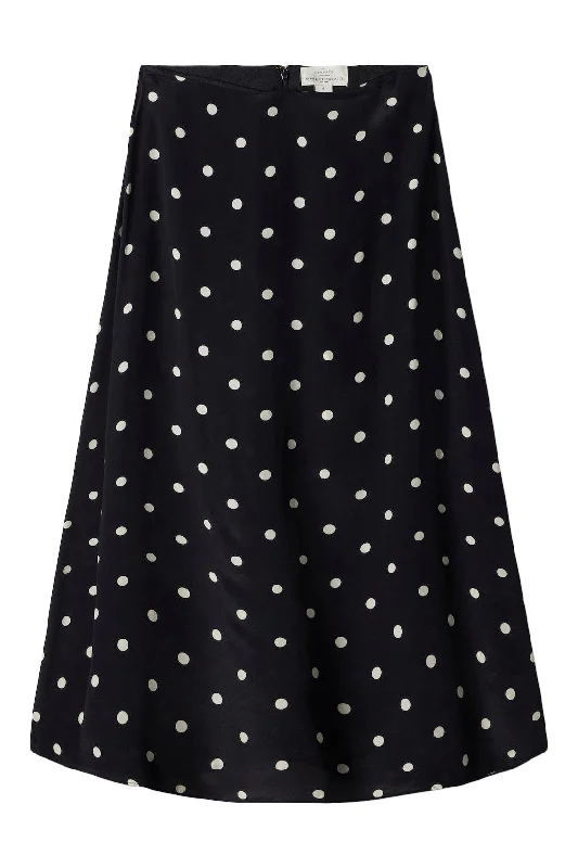 women's silk skirtsTrovata Birds of Paradis Demi Skirt in Black Polka Dots