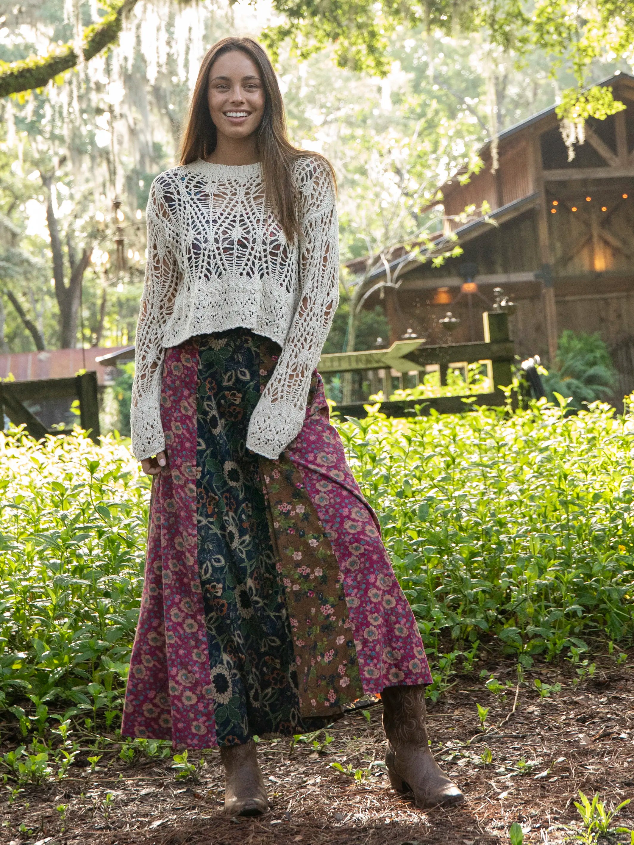 women's velvet skirtsValentina Corduroy Maxi Skirt - Cranberry Navy Brown Mixed Floral