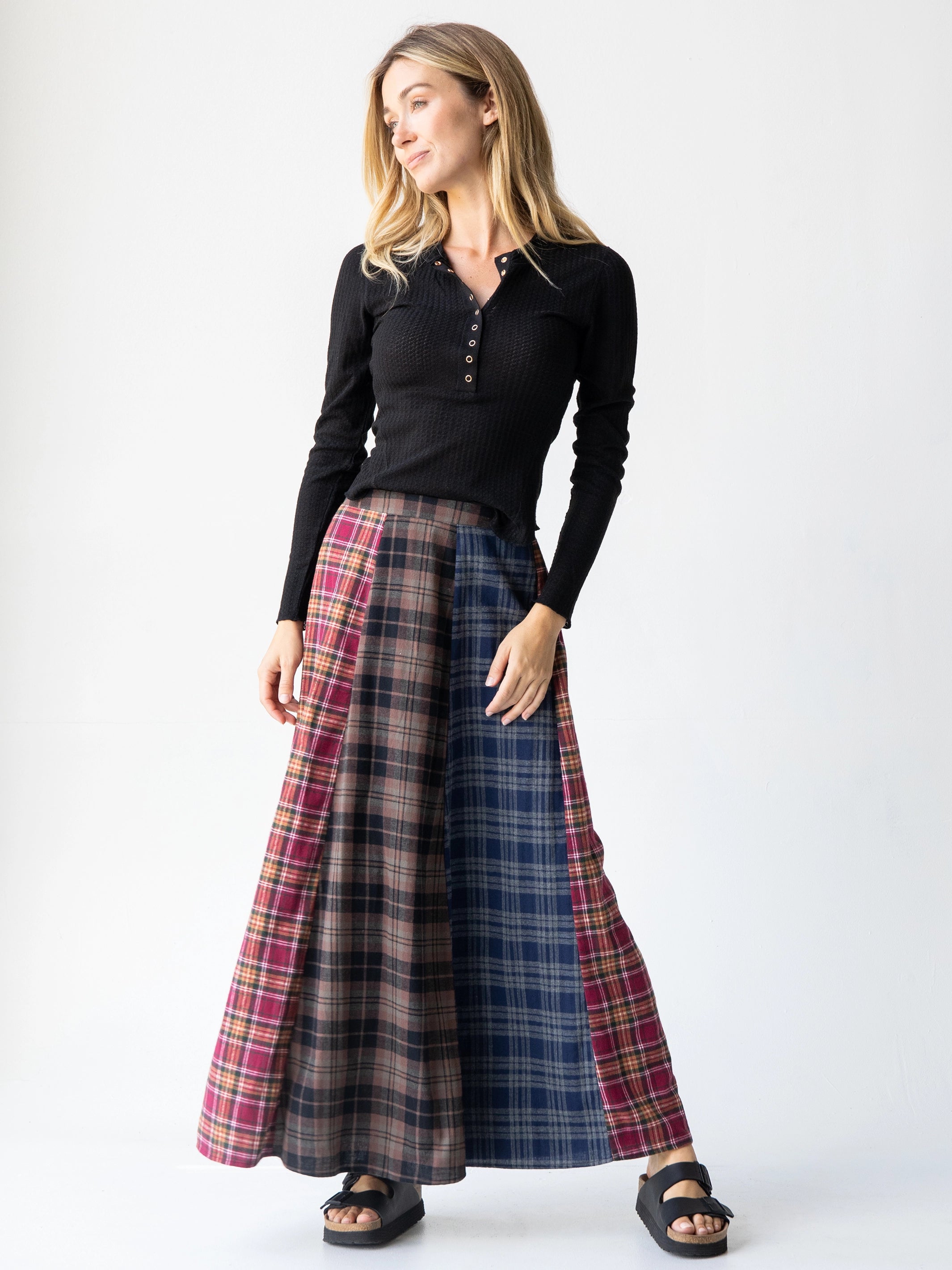 women's timeless satin skirtsValentina Maxi Skirt - Cranberry Navy Flannel