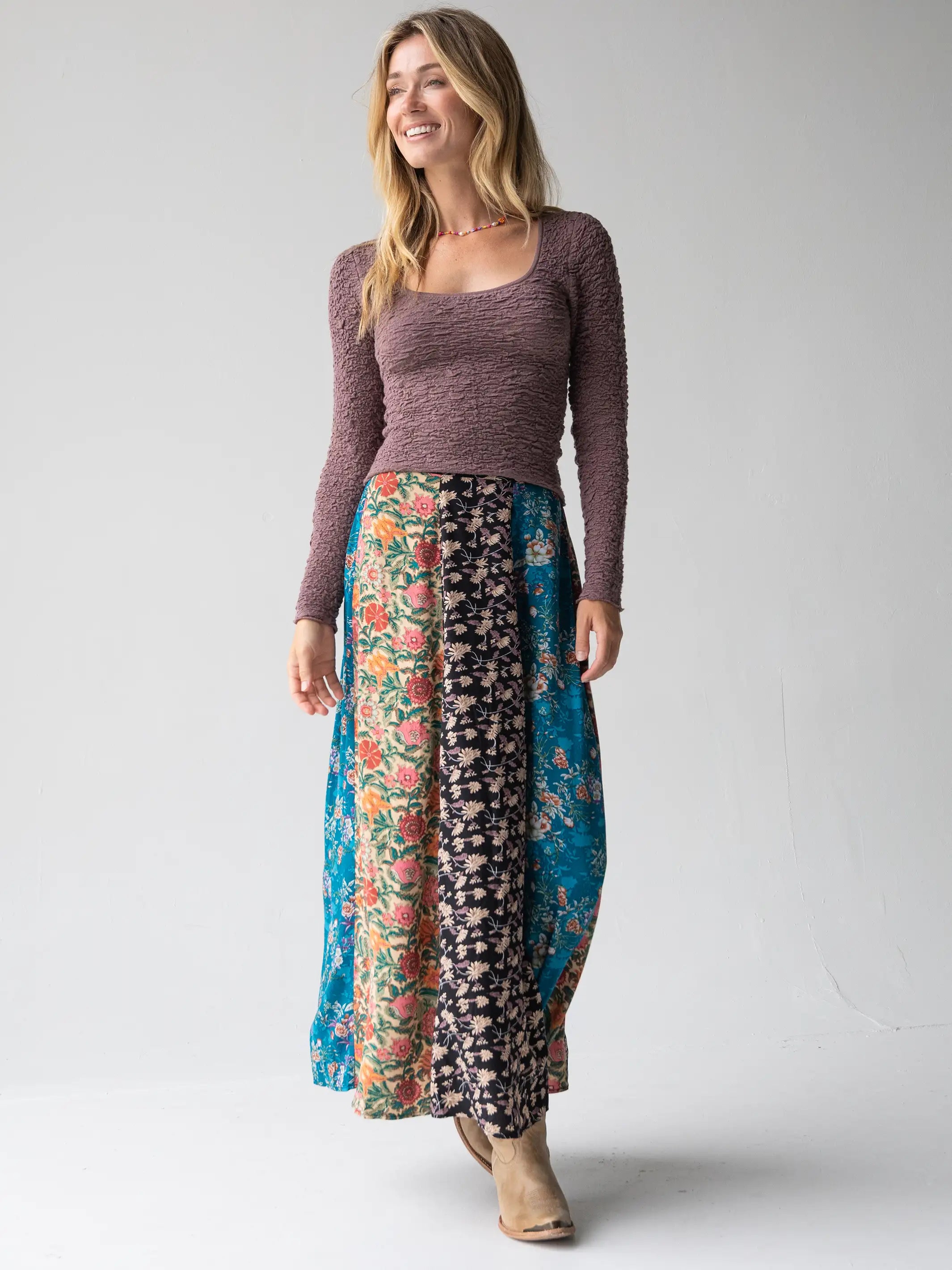 women's adventure-ready evening skirtsValentina Maxi Skirt - Turquoise Mixed Print