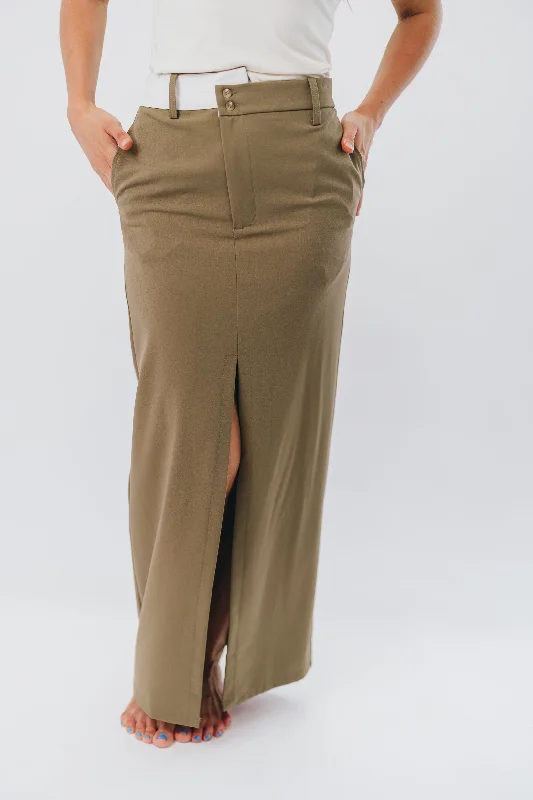 women's formal skirtsColin Trouser Maxi Skirt with Contrast Band in Olive