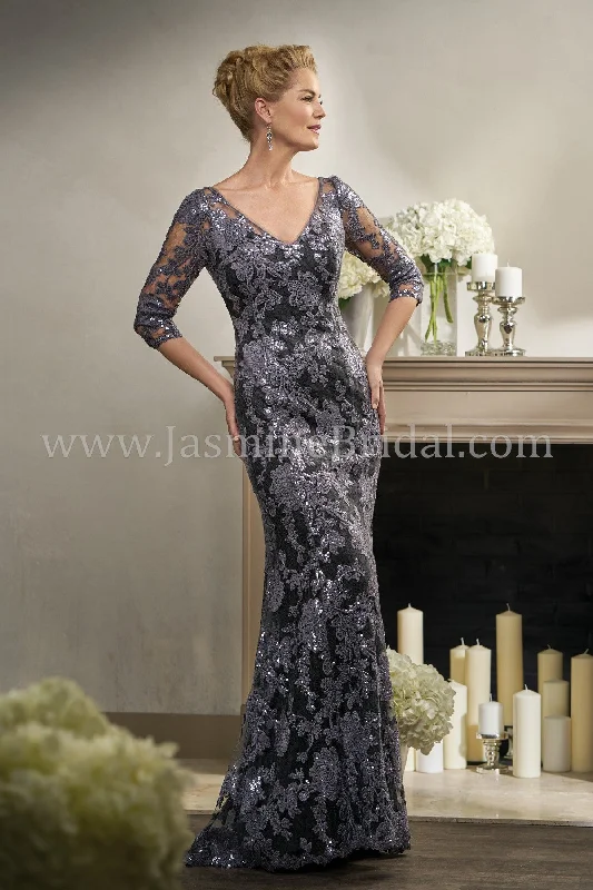 women's maternity dressesJade Couture K198006 3/4 Sleeve V-Neck Beaded Lace