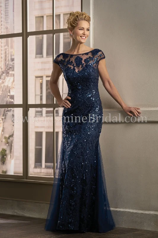 women's denim dressesJade Couture K198011 Cap Sleeve Sequins Lace Illusion Dress