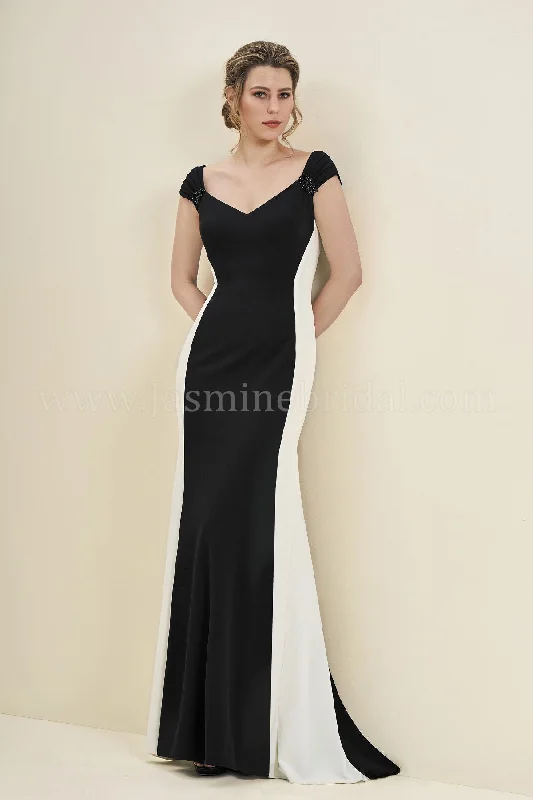 women's stretchy dressesJade Couture Stretch Crepe Two Tone Gown J195054