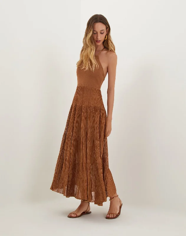 women's silk dressesKnit Nina Long Dress - Camel