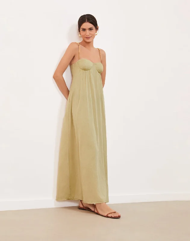 women's evening dressesLeona Detail Long Dress - Olivine