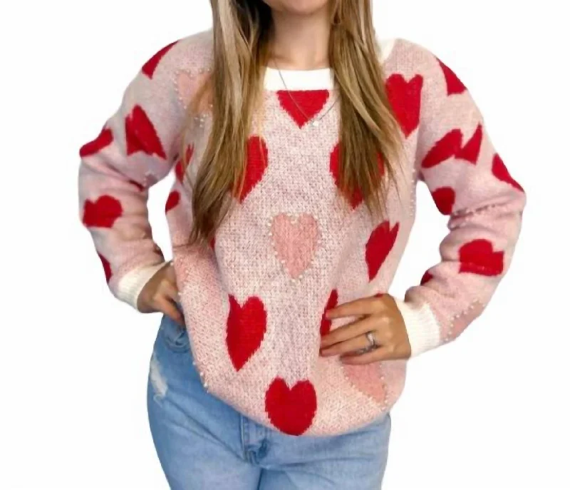 Oversized Cardigan SweatersBetty Heart Pearl Sweater In Pink