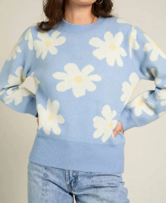 Fitted Cashmere SweatersFloral Sweater In Light Blue