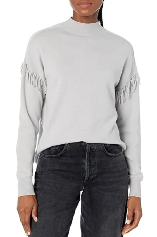 Wholesale SweatersFringe Mock Neck Sweater In Silver