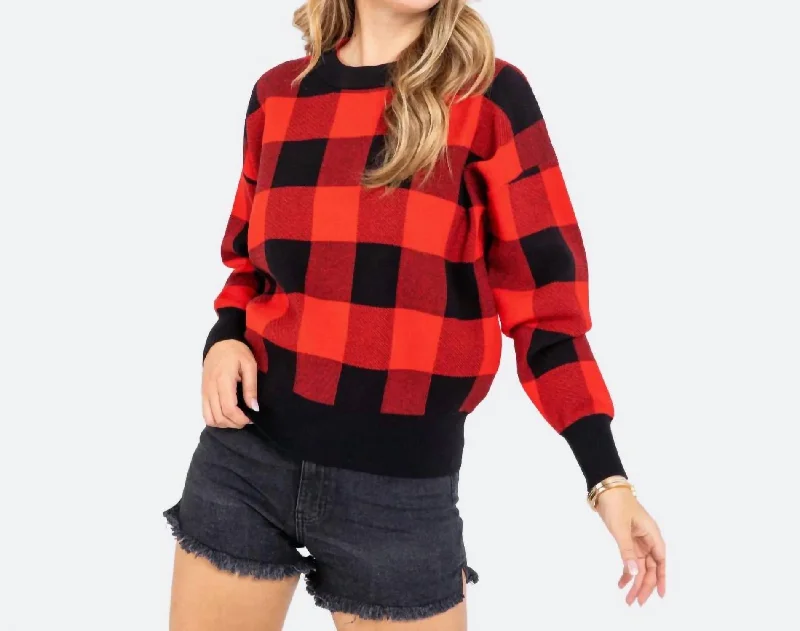 Soft SweatersGingham Check Knit Sweater In Red/black