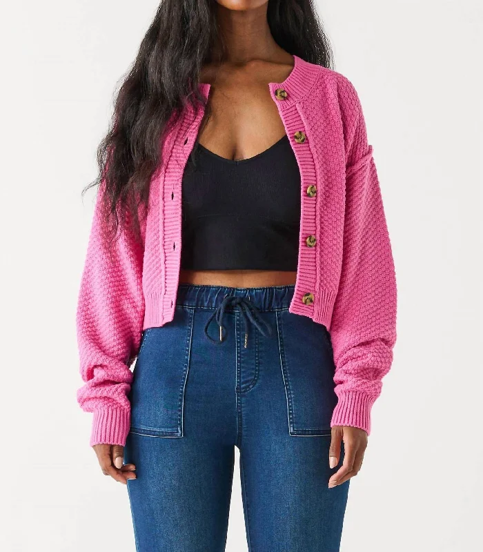 Low Key Sweater Cardigan In Bubblegum Pink