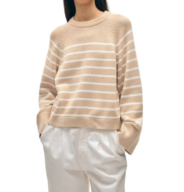 Comfortable SweatersOrganic Cotton Stripe Raglan Crewneck Sweater In Sailcloth/white