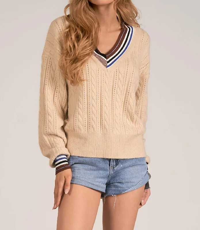 Oversized Patterned Cashmere SweatersVarsity Stripe Sweater In Cream